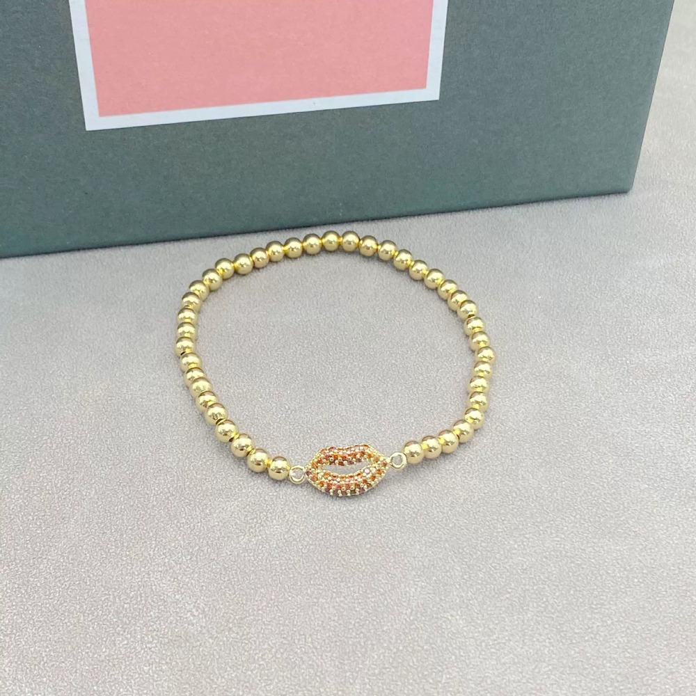kate spade Handmade Zircon Red Lips Gold Beaded Elastic Bracelet